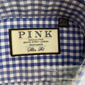 Thomas Pink Blue and White checked shirt Slim Fit Striped Button Shirt Size 15.5